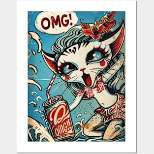 Surfing Cat OMG! Posters and Art